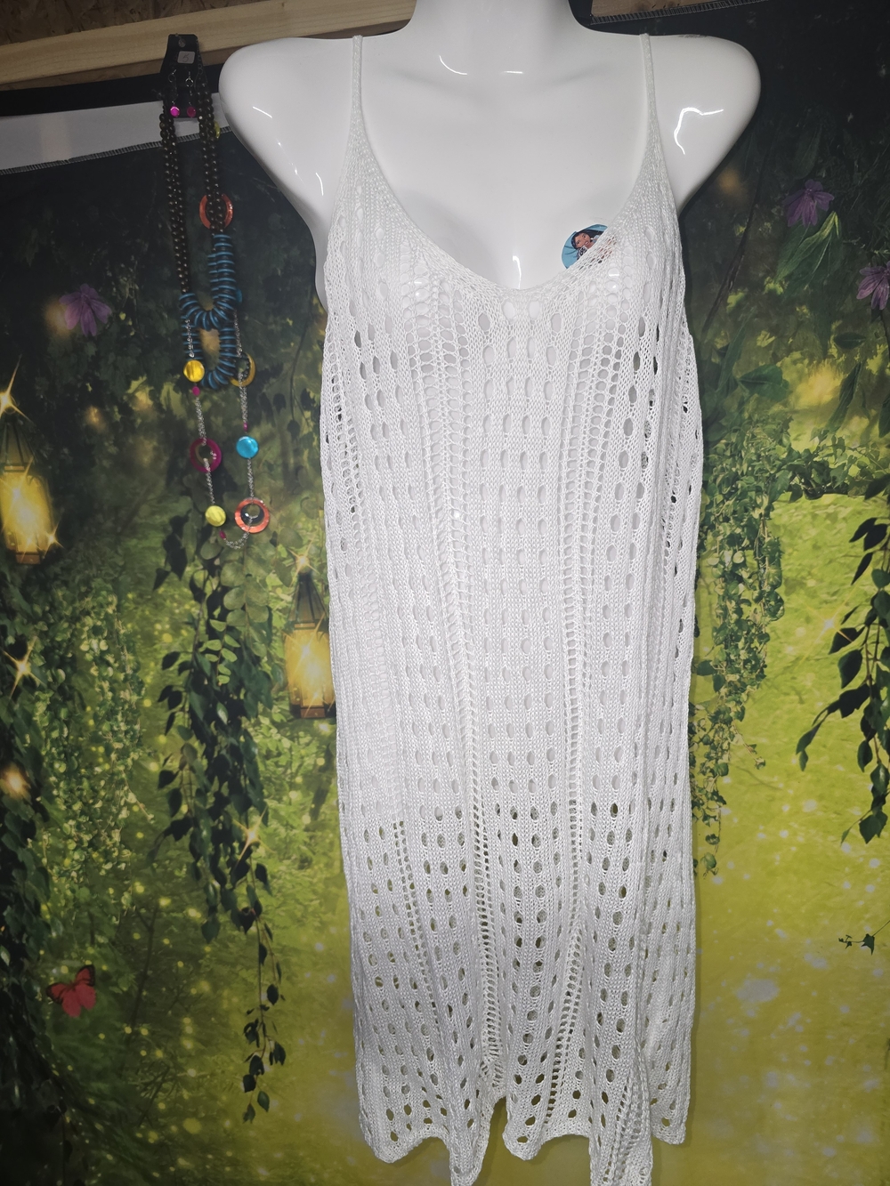 #174 SHEIN White Crochet Spaghetti-Strap Swim Coverup Dress